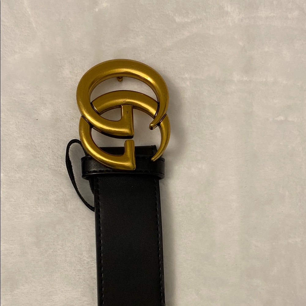 Gucci Black Leather Belt with Gold Buckle
